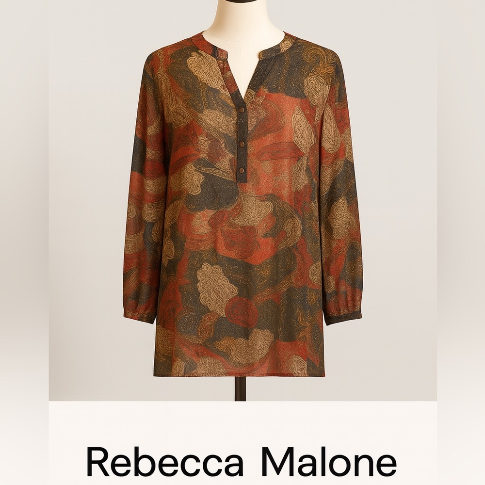 Rebecca Malone 3X Boho Fall Paisley Glitter Tunic